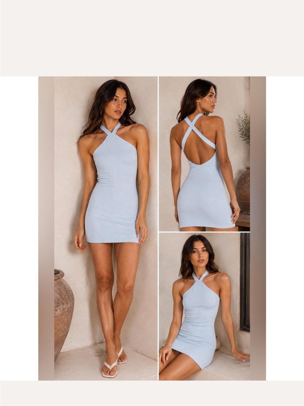 Naked Wardrobe Light Blue Crisscross Back Bodycon Dress Sz 1